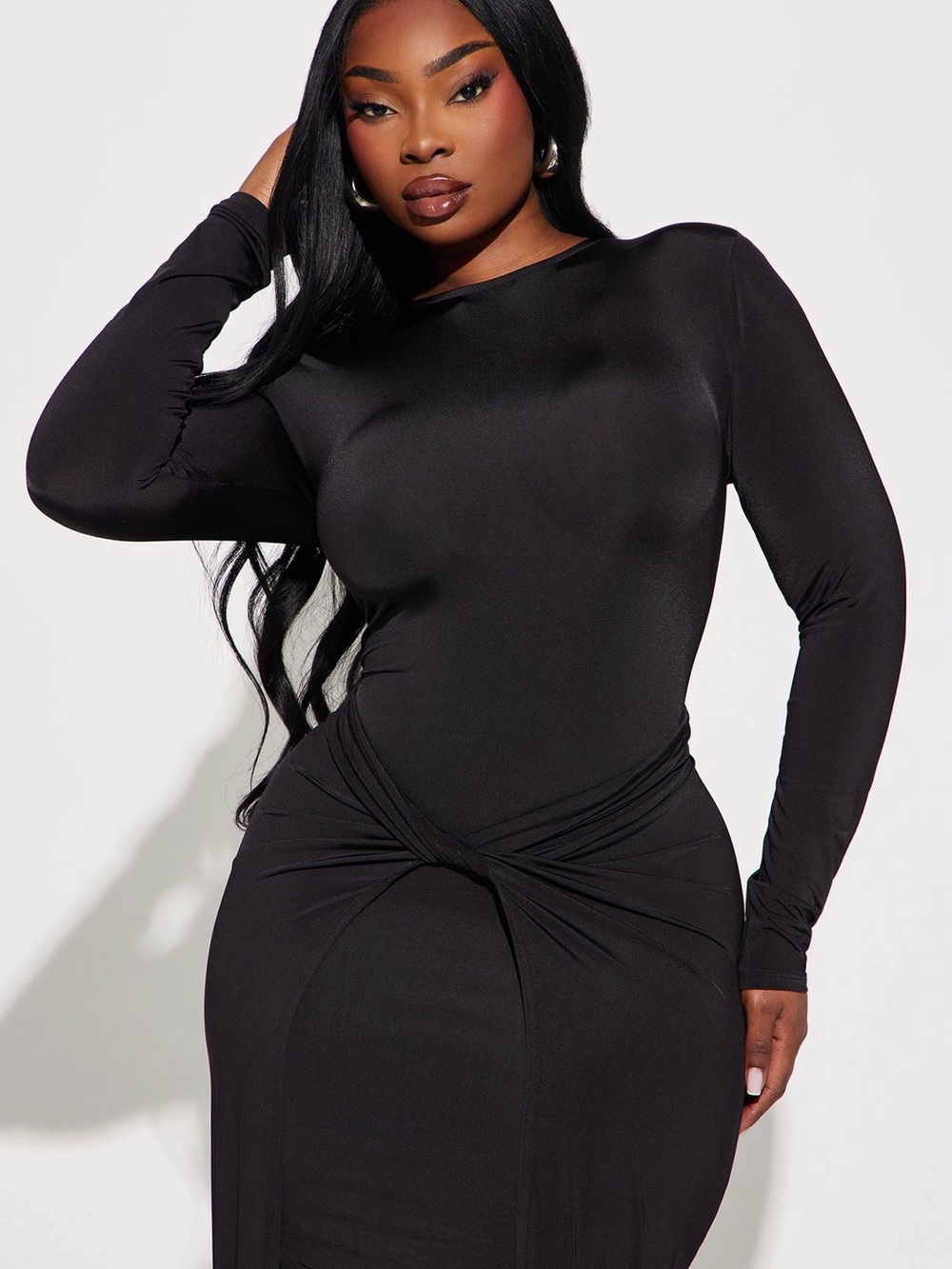 NWT- Long Sleeve Black Knot-Front Bodycon Dress